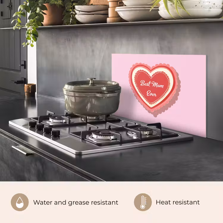 Kitchen splashback for hob - Text - Heart - Mother - Pink — 2