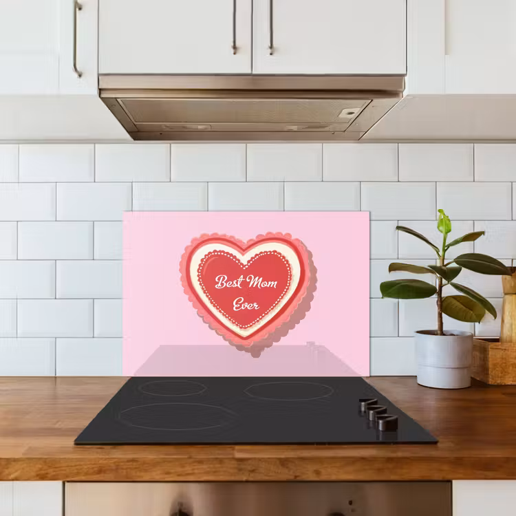 Kitchen splashback for hob - Text - Heart - Mother - Pink — 3