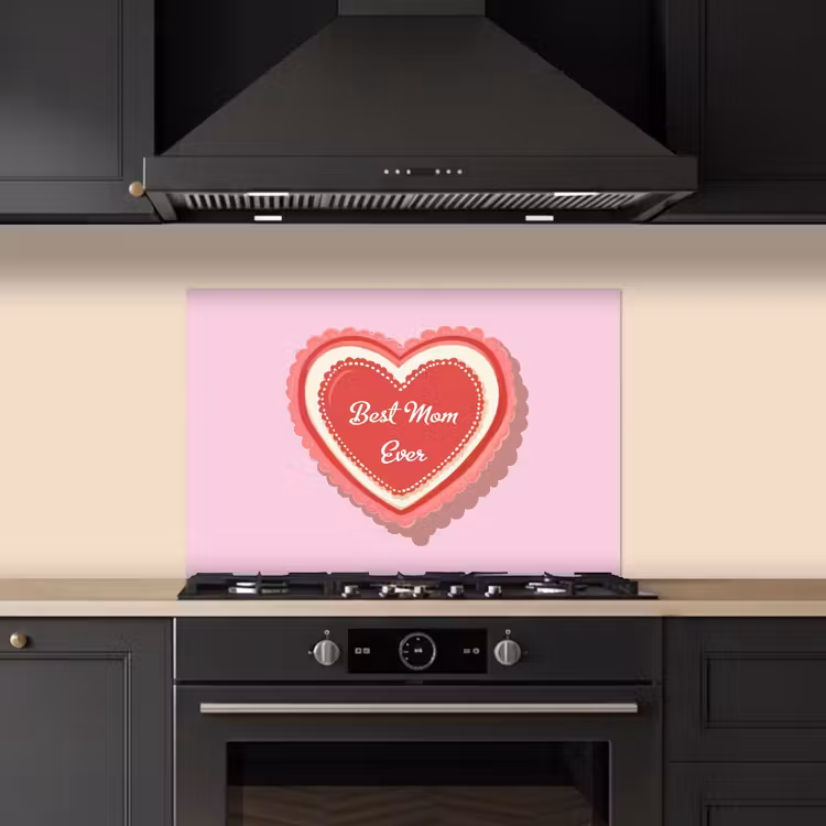 Kitchen splashback for hob - Text - Heart - Mother - Pink — 5