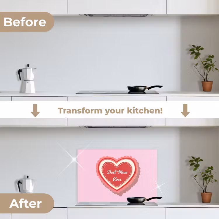 Kitchen splashback for hob - Text - Heart - Mother - Pink — 7