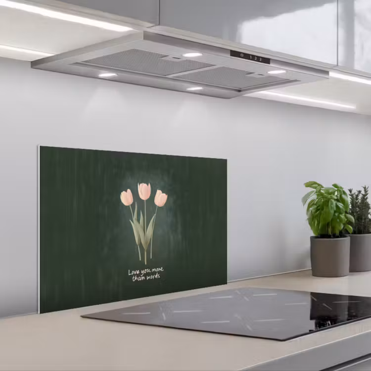 Kitchen splashback for hob - Tulips - Pink - Text - Love — 1