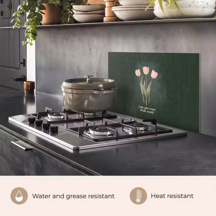 Kitchen splashback for hob - Tulips - Pink - Text - Love — 2