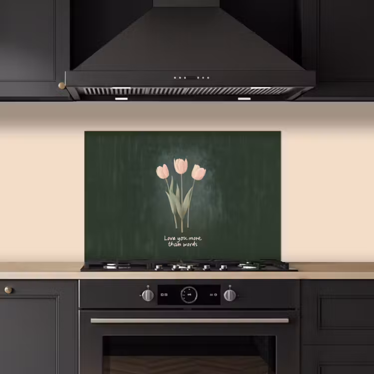Kitchen splashback for hob - Tulips - Pink - Text - Love — 5