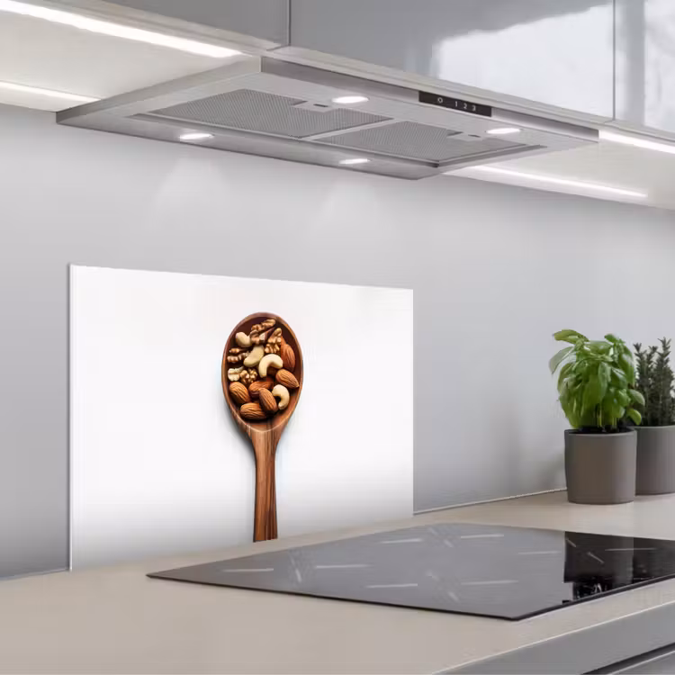Kitchen splashback for hob - Walnut - White - Wood — 1