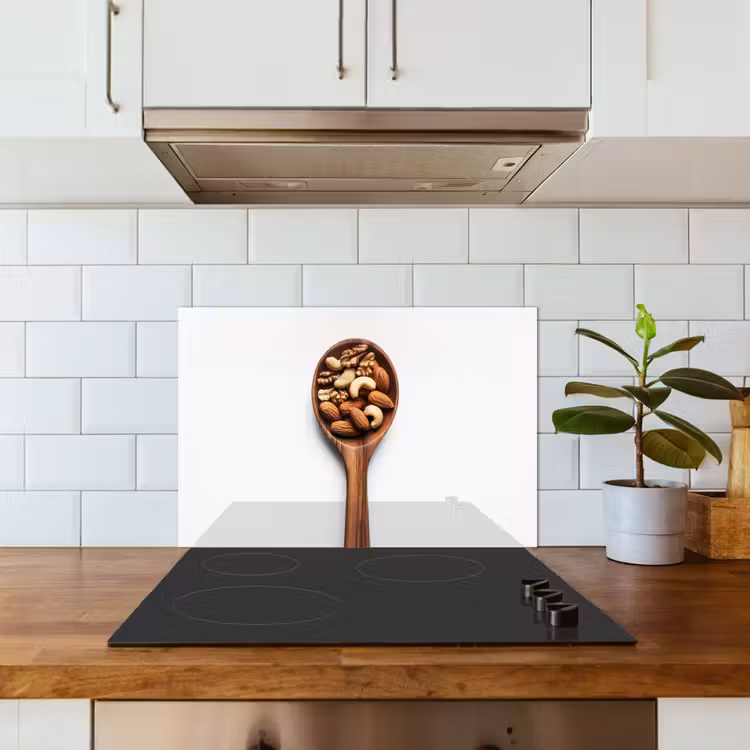Kitchen splashback for hob - Walnut - White - Wood — 3