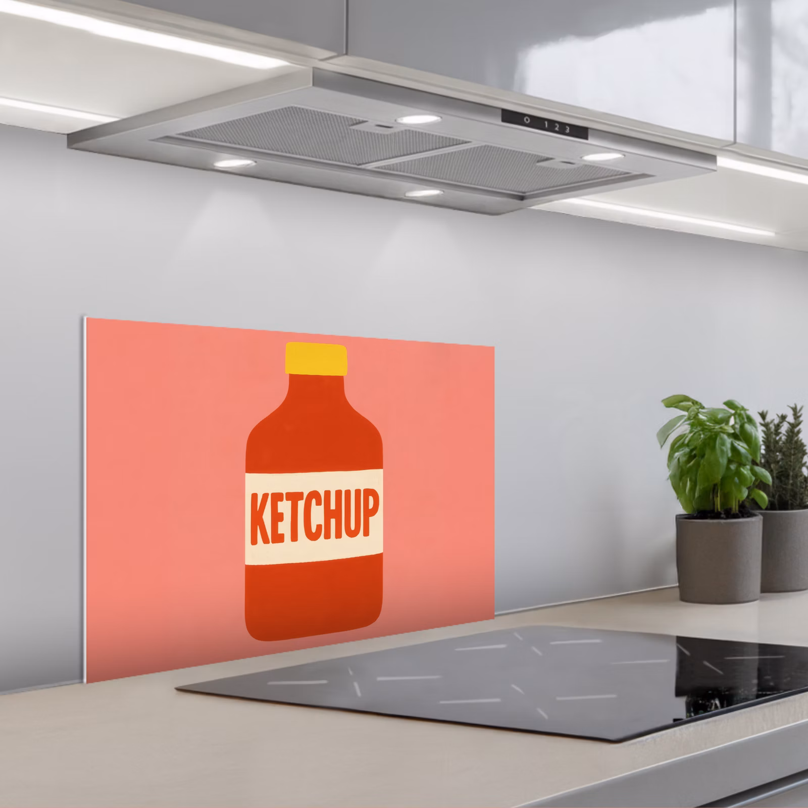 Kitchen splashback for hob - Ketchup - Bottle - Red - Minimalist — 1