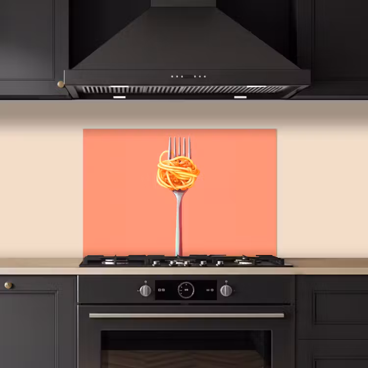 Kitchen splashback for hob - Fork - Spaghetti - Artistic - Pink — 5
