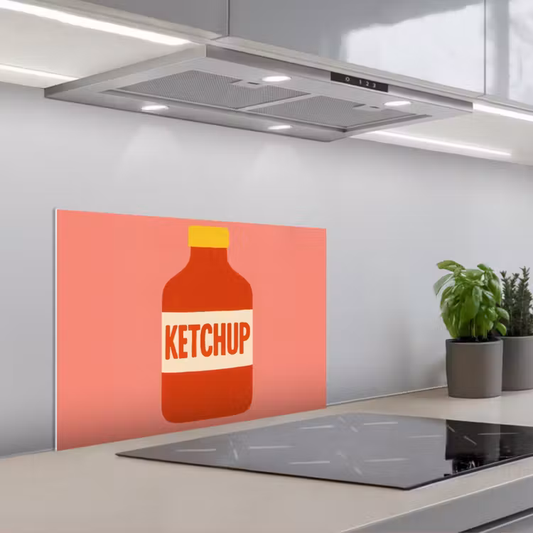 Kitchen splashback for hob - Ketchup - Bottle - Red - Minimalist — 1
