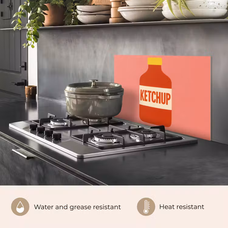 Kitchen splashback for hob - Ketchup - Bottle - Red - Minimalist — 2