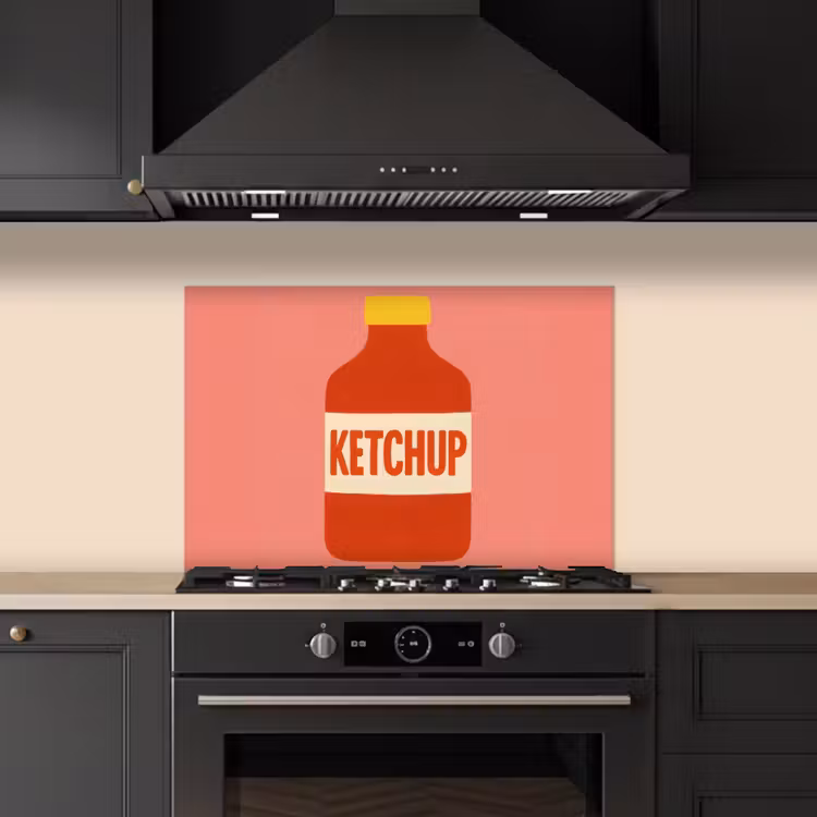 Kitchen splashback for hob - Ketchup - Bottle - Red - Minimalist — 5