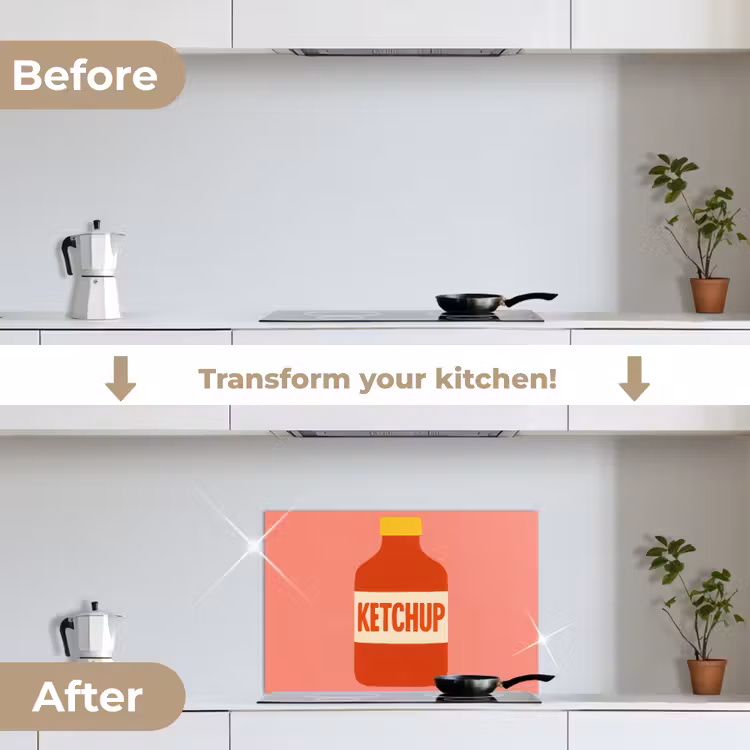 Kitchen splashback for hob - Ketchup - Bottle - Red - Minimalist — 7