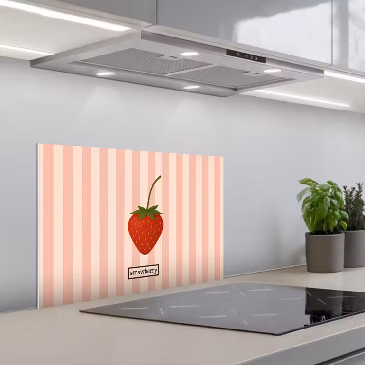 Kitchen splashback for hob - Strawberry - Stripes - Minimalist - Red — 1