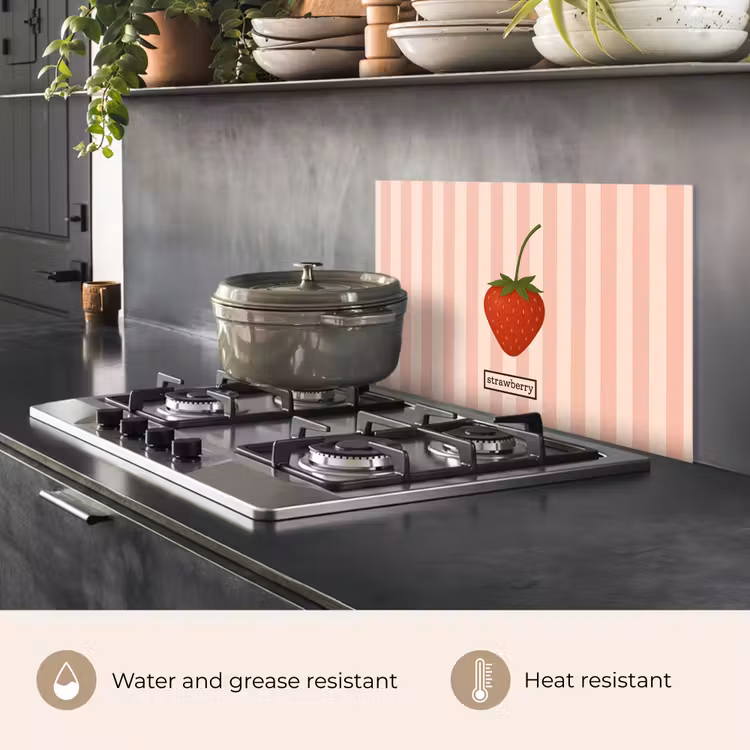 Kitchen splashback for hob - Strawberry - Stripes - Minimalist - Red — 2