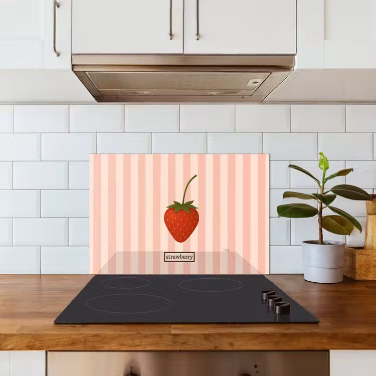 Kitchen splashback for hob - Strawberry - Stripes - Minimalist - Red — 3
