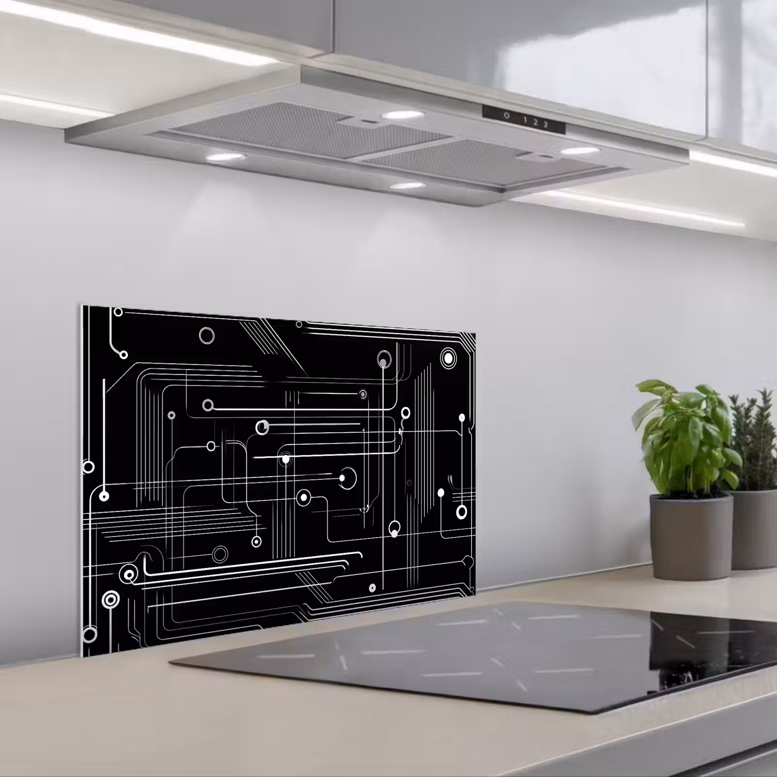 Kitchen splashback for hob - Gaming - Abstract - Lines - Circles - Black — 1