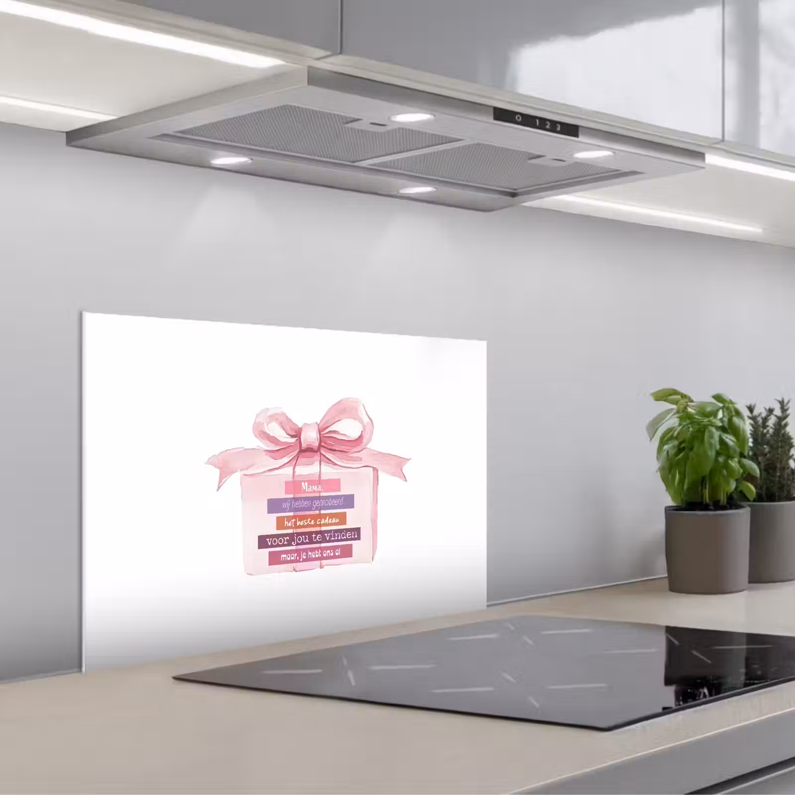 Kitchen splashback for hob - Gift - Bow - Text - Pink — 1