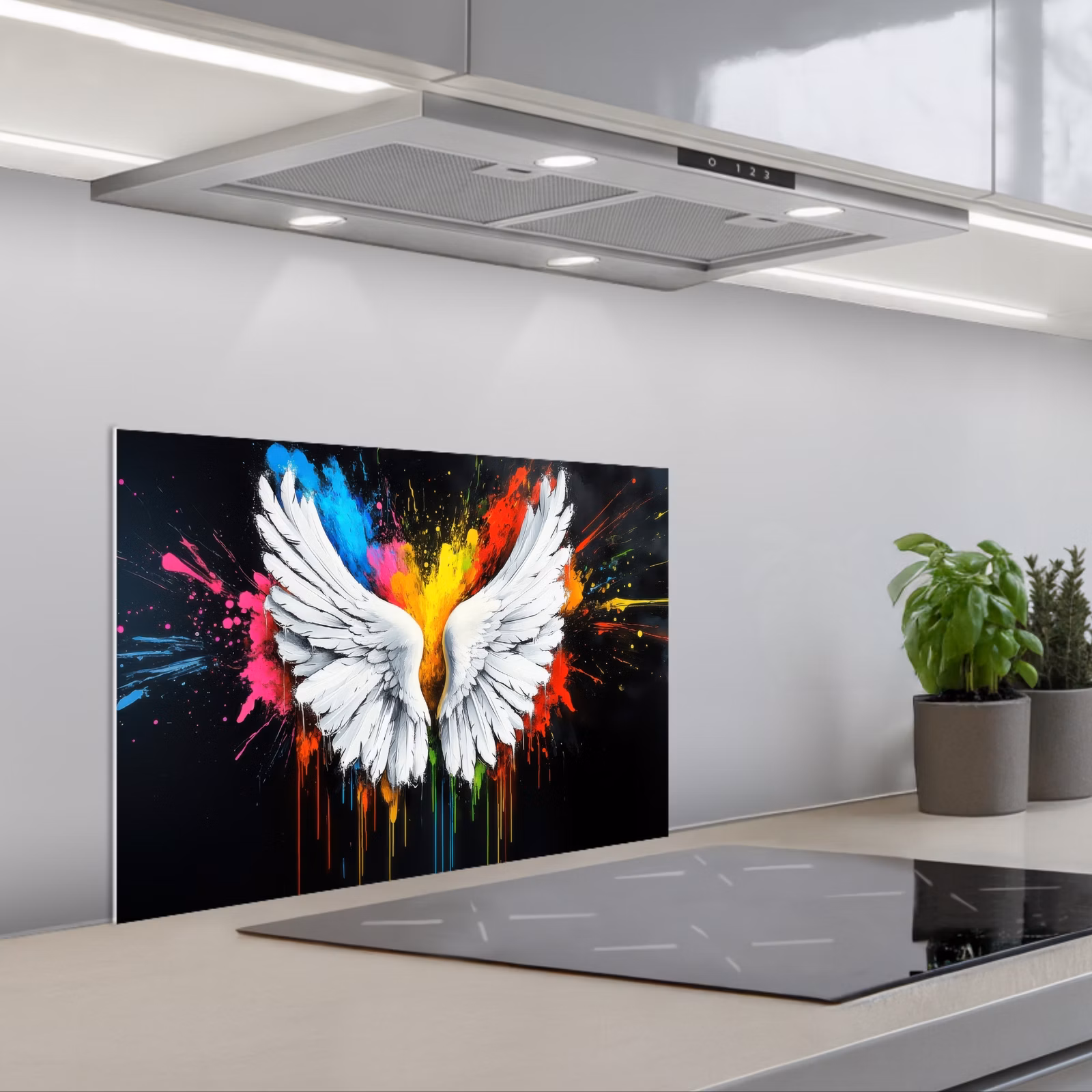 Kitchen splashback for hob - Wings - Paint splashes - Colorful — 1