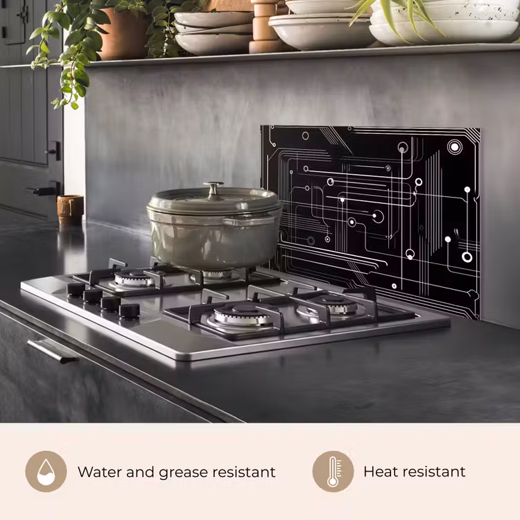 Kitchen splashback for hob - Gaming - Abstract - Lines - Circles - Black — 2