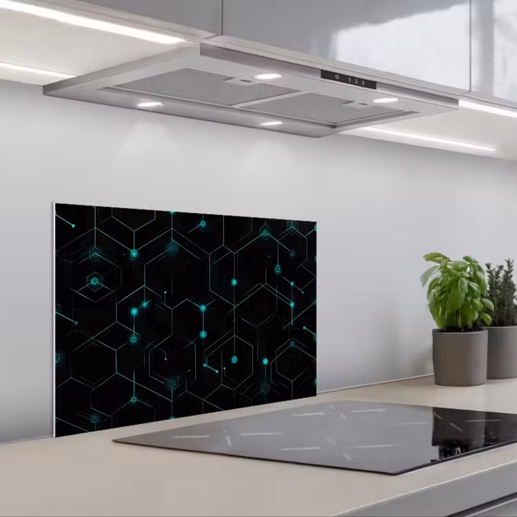 Kitchen splashback for hob - Gaming - Network - Blue - Points - Pattern — 1