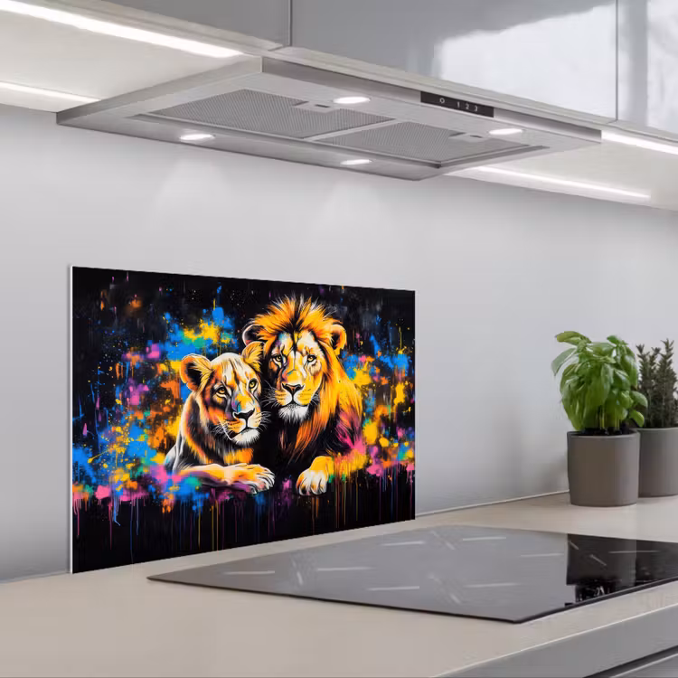 Kitchen splashback for hob - Lions - Painting - Colors — 1