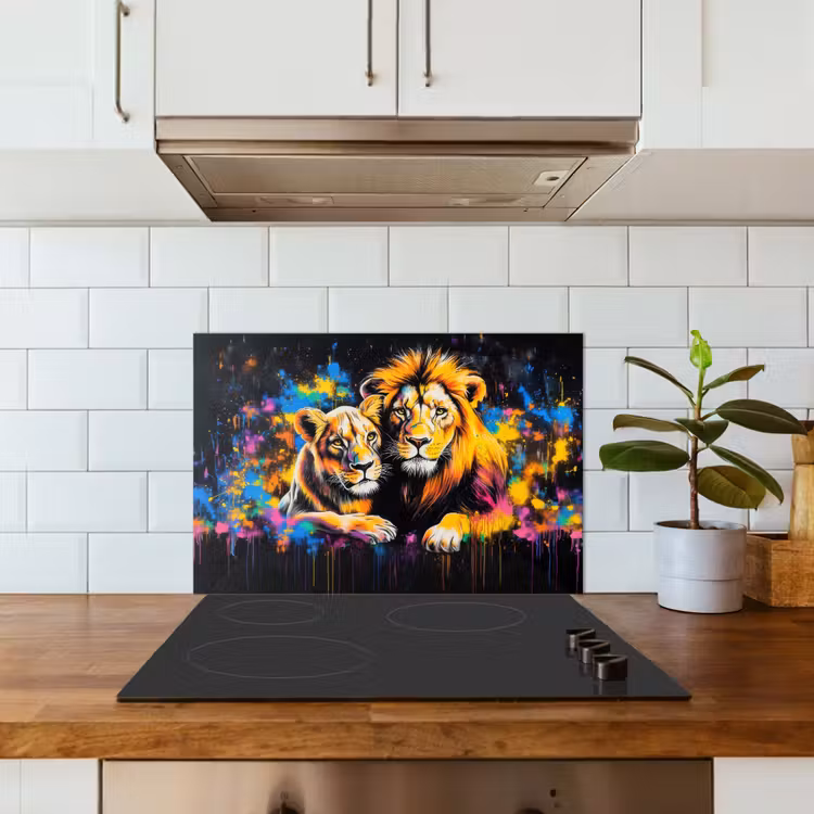 Kitchen splashback for hob - Lions - Painting - Colors — 3