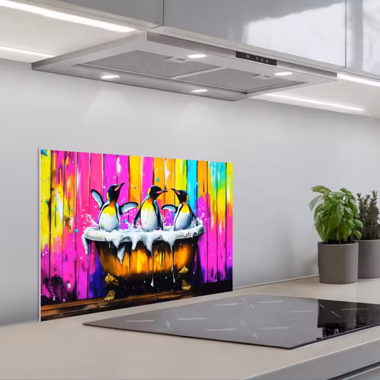Kitchen splashback for hob - Penguins - Bathtub - Colorful - Foam — 1