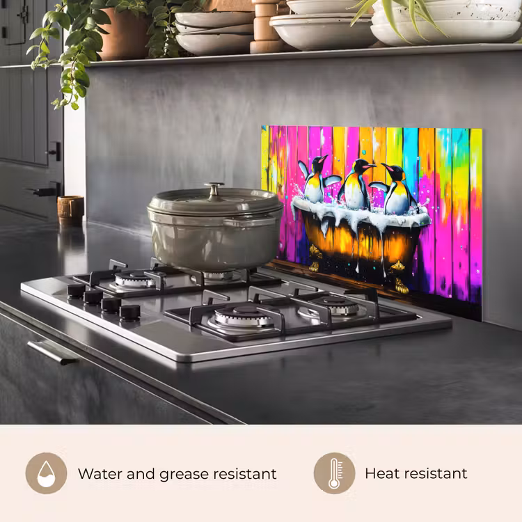 Kitchen splashback for hob - Penguins - Bathtub - Colorful - Foam — 2