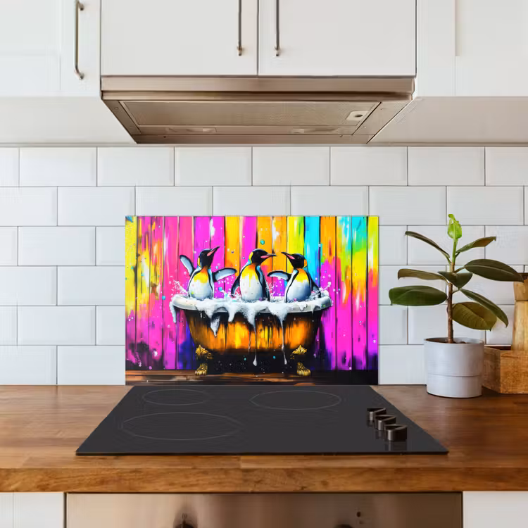 Kitchen splashback for hob - Penguins - Bathtub - Colorful - Foam — 3