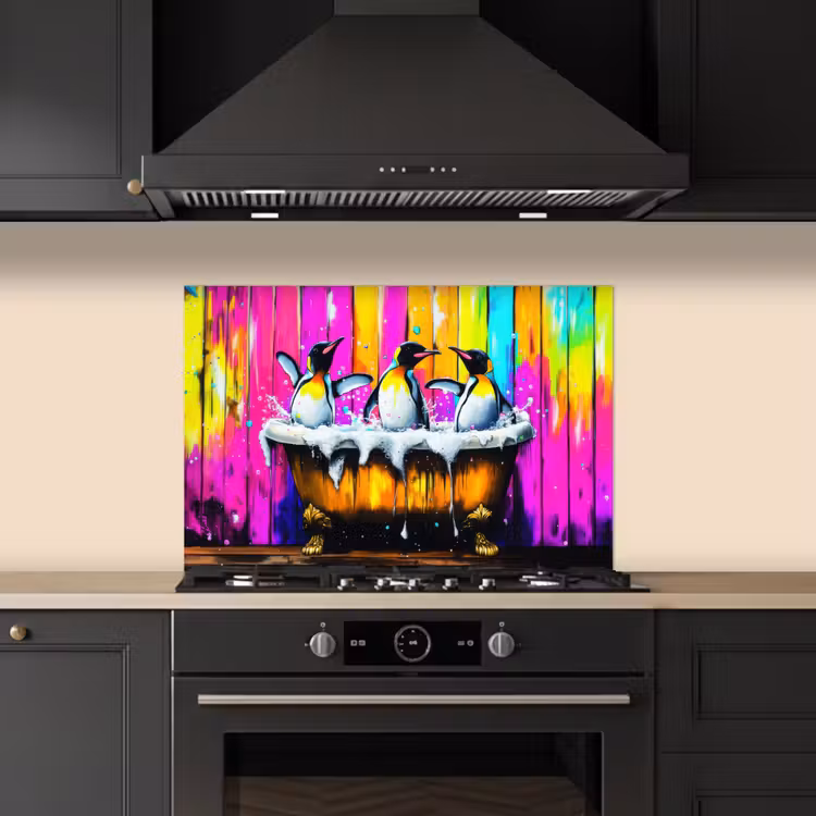 Kitchen splashback for hob - Penguins - Bathtub - Colorful - Foam — 5