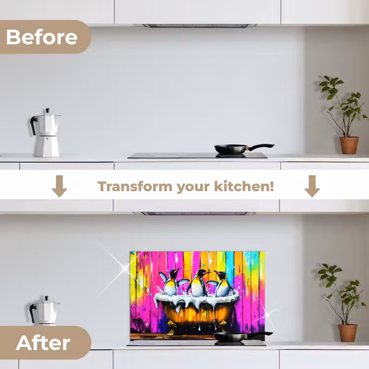 Kitchen splashback for hob - Penguins - Bathtub - Colorful - Foam — 7