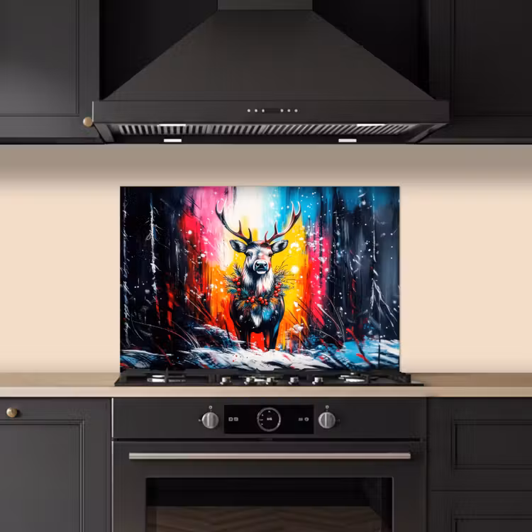 Kitchen splashback for hob - Reindeer - Antlers - Wreath - Colorful — 5