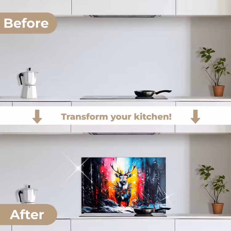 Kitchen splashback for hob - Reindeer - Antlers - Wreath - Colorful — 7