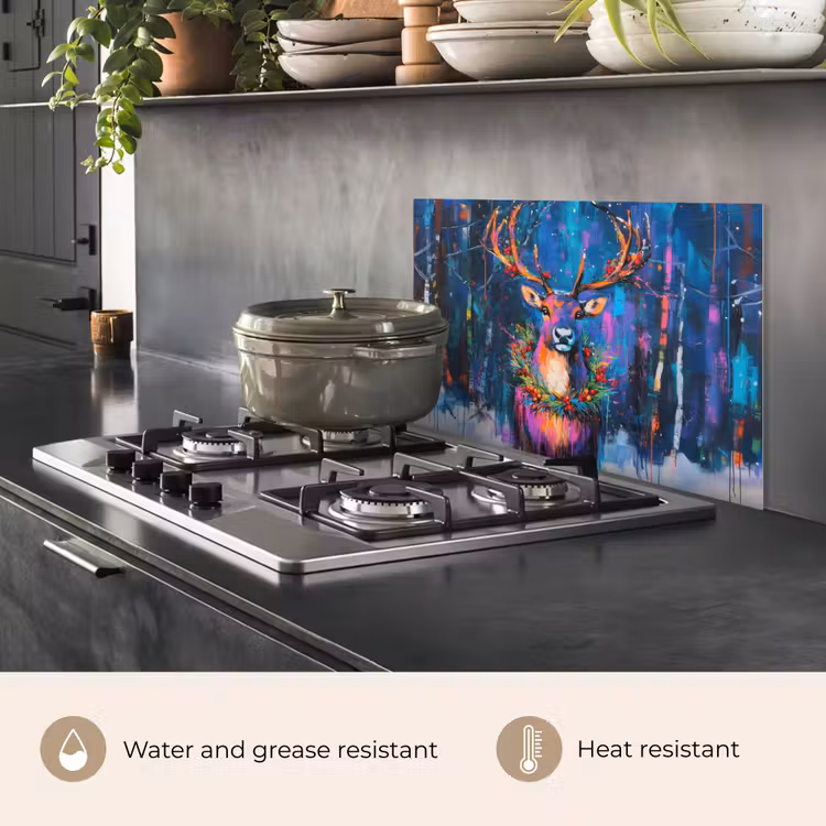 Kitchen splashback for hob - Reindeer - Wreath - Fairytale - Blue — 2