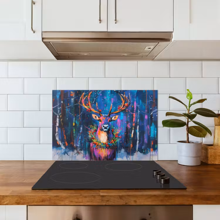 Kitchen splashback for hob - Reindeer - Wreath - Fairytale - Blue — 3