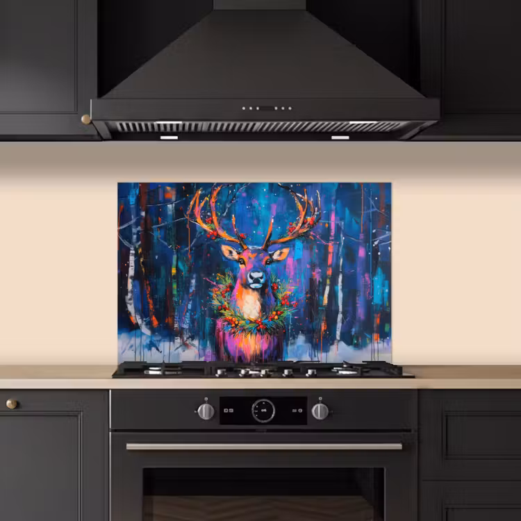 Kitchen splashback for hob - Reindeer - Wreath - Fairytale - Blue — 5
