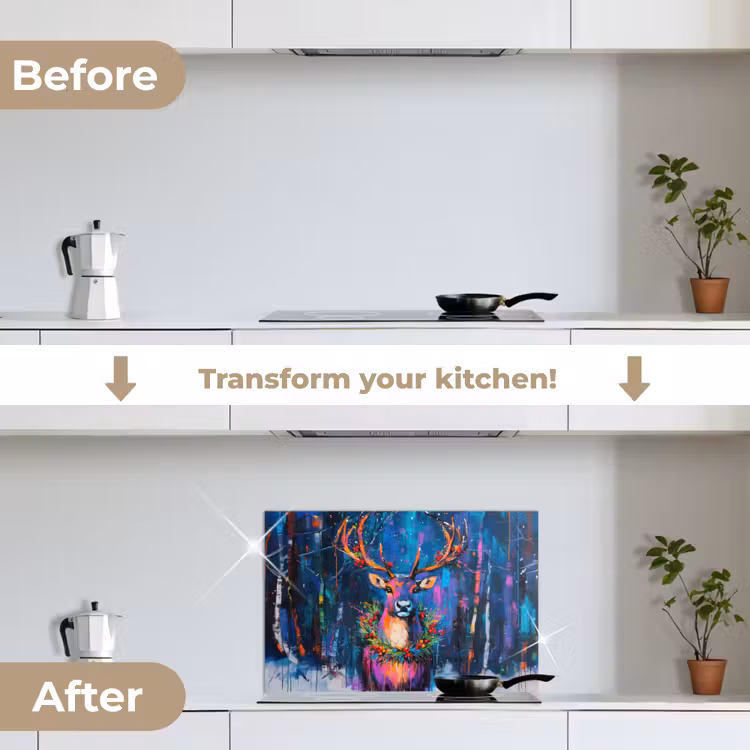 Kitchen splashback for hob - Reindeer - Wreath - Fairytale - Blue — 7