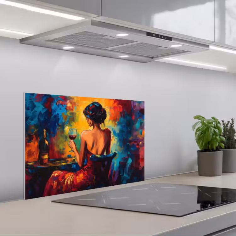 Kitchen splashback for hob - Wine - Woman - Atmospheric - Colorful — 1