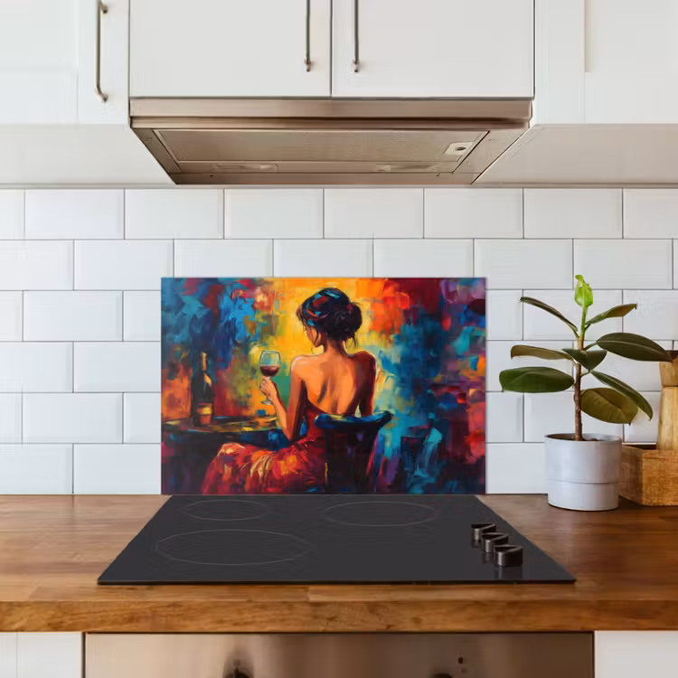 Kitchen splashback for hob - Wine - Woman - Atmospheric - Colorful — 3