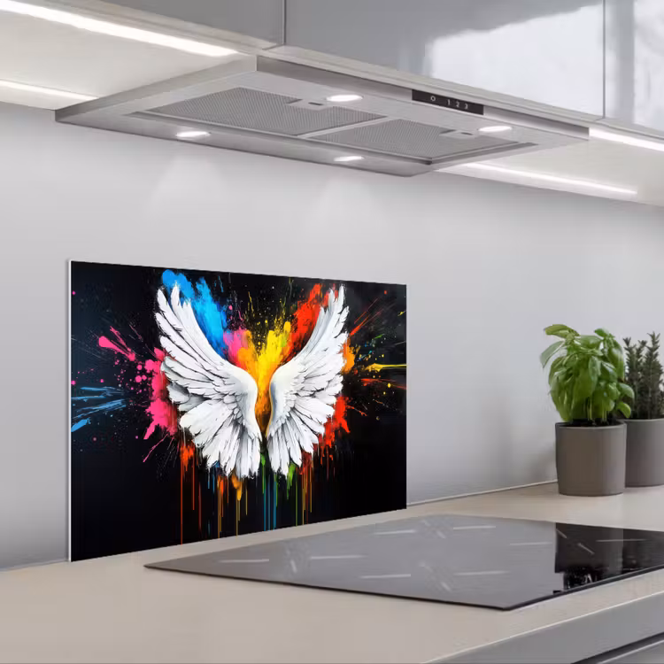Kitchen splashback for hob - Wings - Paint splashes - Colorful — 1