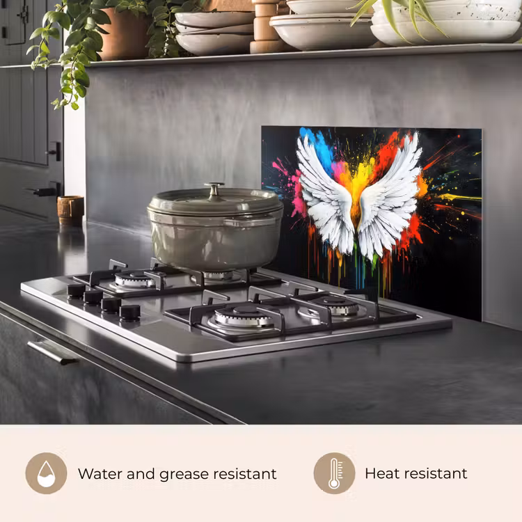 Kitchen splashback for hob - Wings - Paint splashes - Colorful — 2