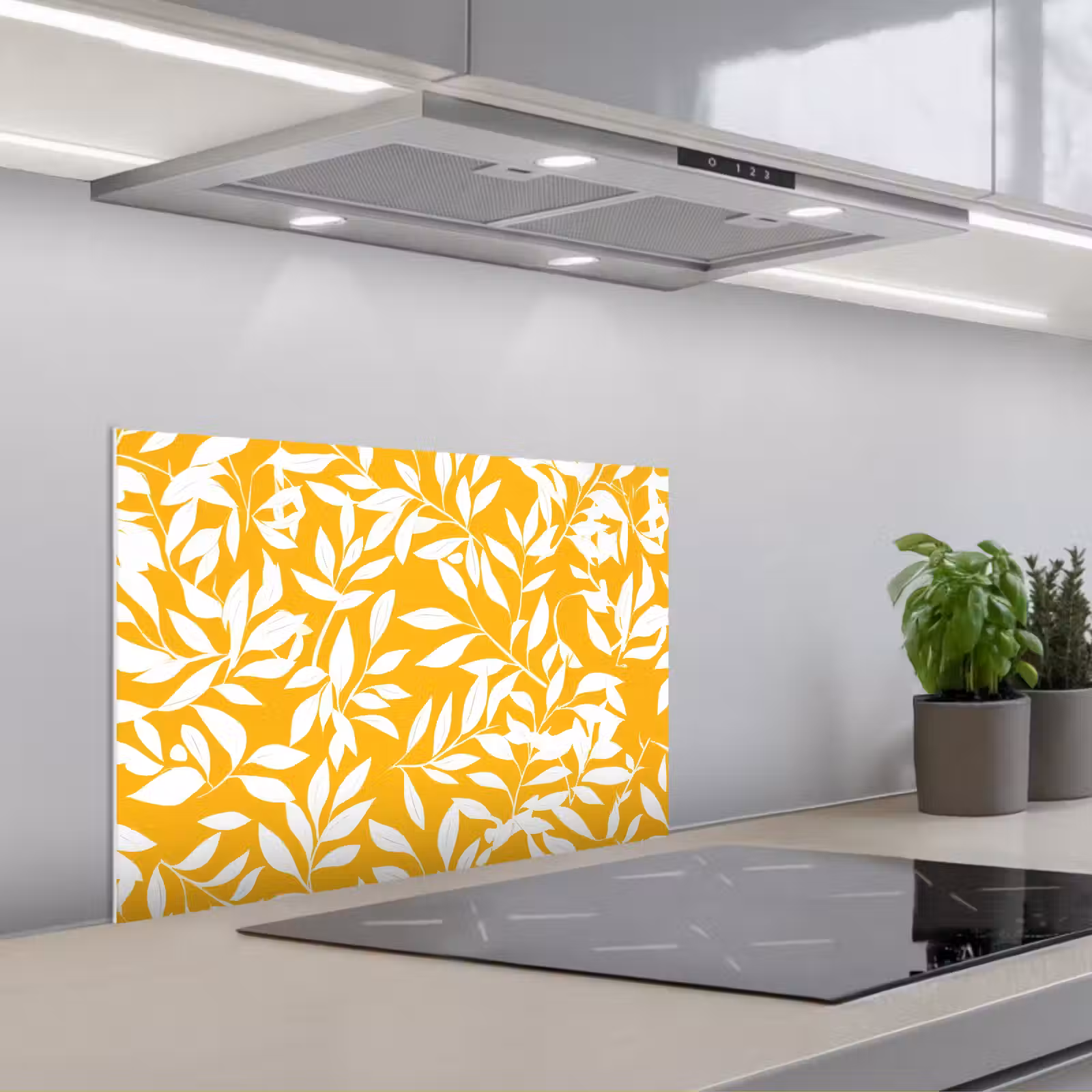 Kitchen splashback for hob - Leaves - Branches - Yellow — 1