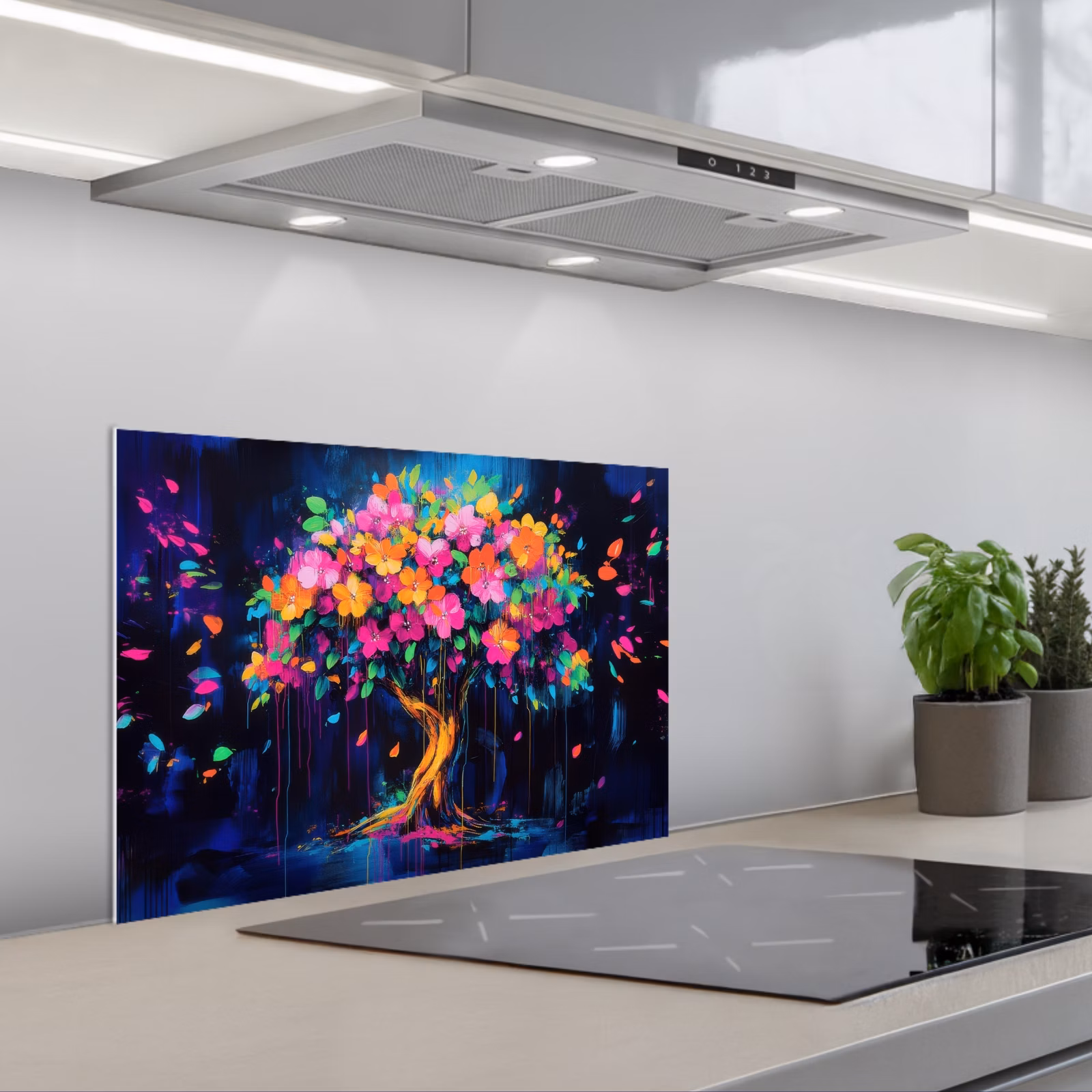 Kitchen splashback for hob - Tree - Flowers - Magical - Colored — 1