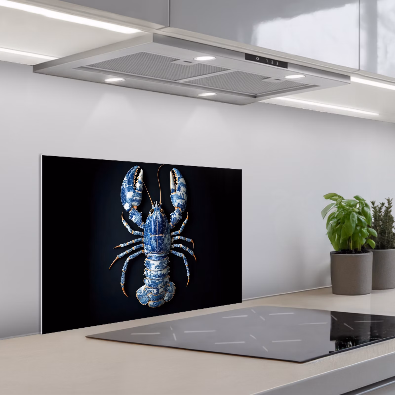 Kitchen splashback for hob - Lobster - Delft blue - Shield - Tough — 1