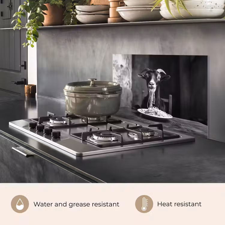 Kitchen splashback for hob - Goat - Plate - Spaghetti - Black and White — 2