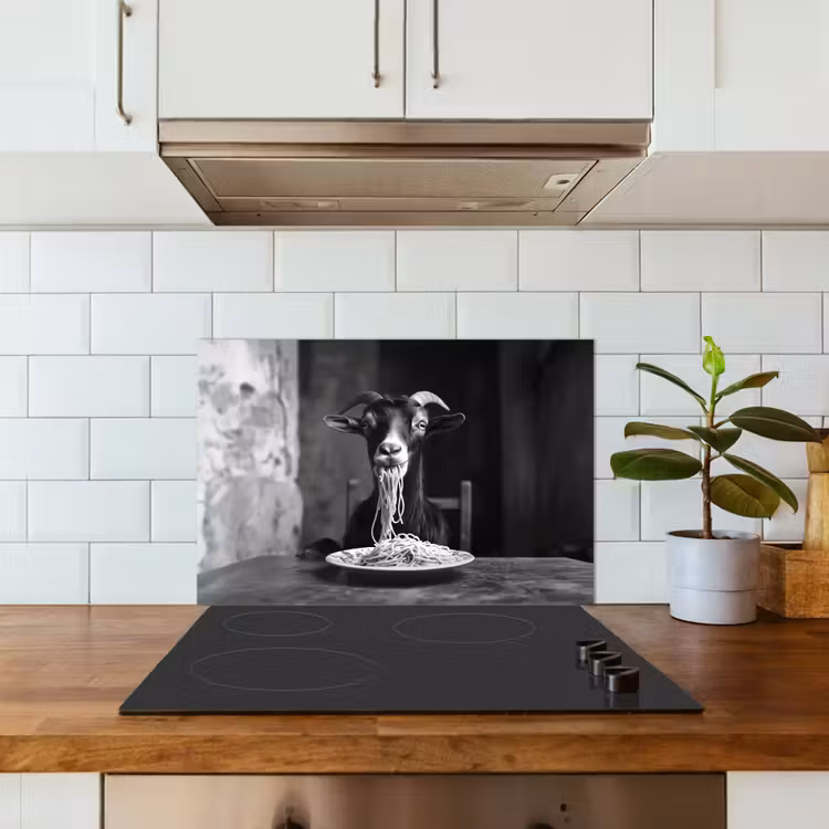 Kitchen splashback for hob - Goat - Plate - Spaghetti - Black and White — 3