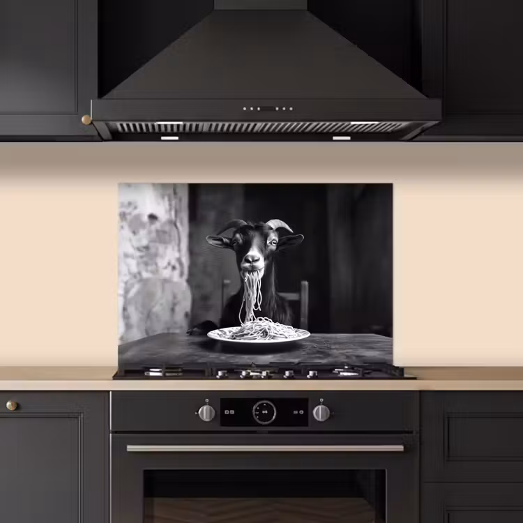 Kitchen splashback for hob - Goat - Plate - Spaghetti - Black and White — 5