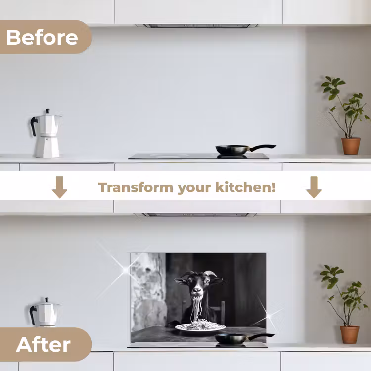 Kitchen splashback for hob - Goat - Plate - Spaghetti - Black and White — 7