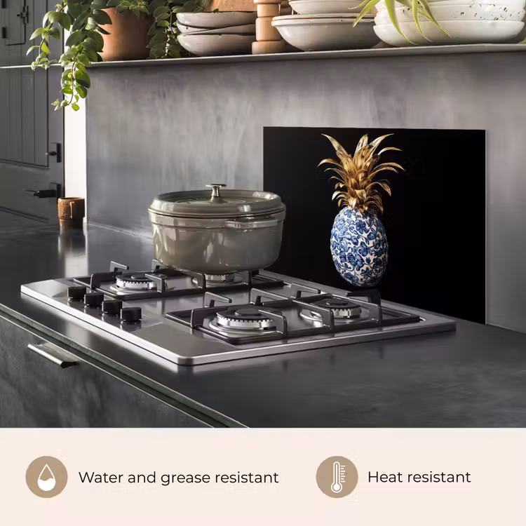 Kitchen splashback for hob - Pineapple - Flower pattern - Gold - Delftware — 2