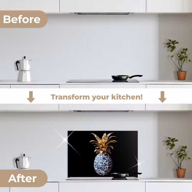 Kitchen splashback for hob - Pineapple - Flower pattern - Gold - Delftware — 7