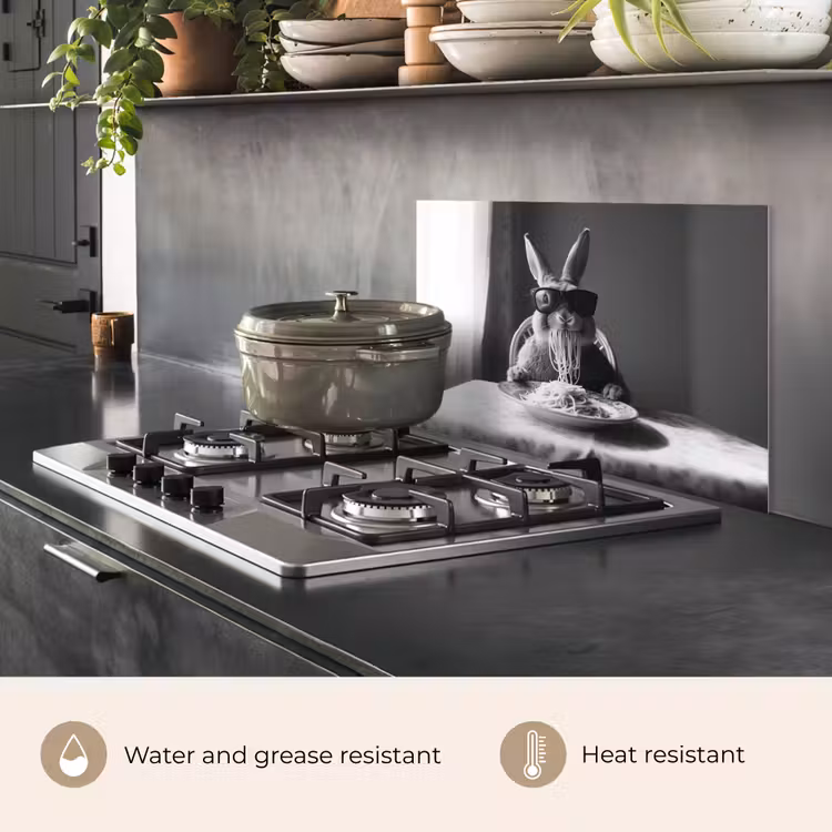 Kitchen splashback for hob - Rabbit - Bunny - Sunglasses - Tablecloth - Pasta - Cute — 2